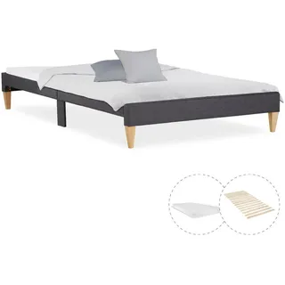 Homestyle4u Polsterbett mit Matratze 90/200 cm in Grau , Textil , 90x200 cm , Schlafzimmer, Betten, Polsterbetten