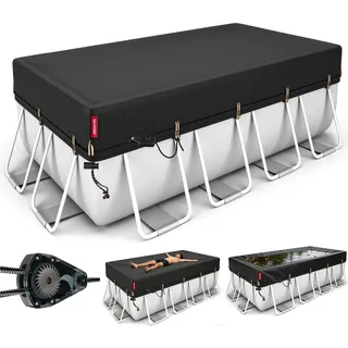 QH.Home Ultimative Winddichte, rechteckige Poolabdeckung mit schnell festziehender patentierter Ratsche, rechteckige Poolabdeckung für oberirdische Pools mit gewichtstragenden Ringen, 3,6 x 7,2 m