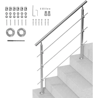 Vevor Handläufe für Außentreppen, 47,2 Zoll Länge, 3 Querstangen, Treppenhandlauf-Set, Übergangsgeländer aus Edelstahl mit Montagesatz, doppelsäulige Treppenhandläufe