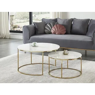 Couchtisch 2er-Set - Marmor & Metall - Weiß - ANGELA von Pascal MORABITO