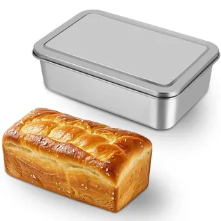 FUNOMOCYA Edelstahl Brotbackform Mit Deckel 9.06X5.91X2.56 Zoll Rechteckige Backbox Hohe Kapazität Für Kuchen Brot Und Desserts Ofenform Rostfreie Backschale Für Küche Haushalt