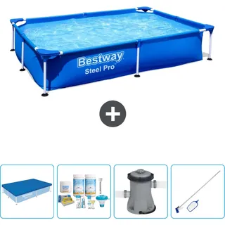 Bestway rechteckiger Steel Pro-Schwimmbecken – 221 x 150 x 43 cm – Blau – im Lieferumfang enthalten Abdeckung - Wartungspaket - Pumpe - Reinigungskit