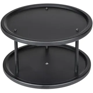 Wenko Küchenkarussell Duo Schwarz, drehbares Schrankrondell für den Küchenschrank mit zwei Etagen, Küchenregal aus gebürstetem Edelstahl in Schwarz, vielseitige Verwendung, Ø 26,5 x 15,5 cm, 69751800