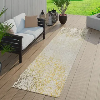 TT Home Moderner Outdoor Teppich Wetterfest Innen & Außenbereich Barock Design In Gelb Größe 80x150 cm - Gelb