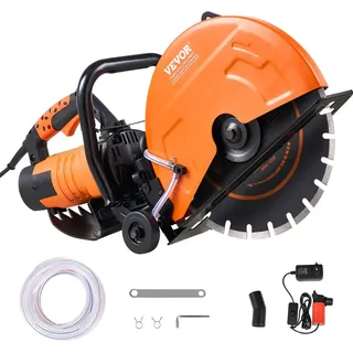 Vevor Elektrische Betonsäge, 356 mm, Hochleistungs-Kreissäge 2800 W, Schnitttiefe 127 mm, Nass-/Trocken-Scheibensäge mit Wasserrohr, Wasserpumpe, Sägeblatt, für Stein und Ziegel