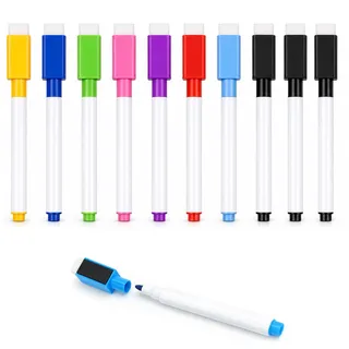Carehabi Whiteboard Stifte 10 Stück, 8 Farben Magnetische Whiteboard Marker Abwischbar mit Radiergummi, Feinspitze 1-2 mm, Folienstift Wasserbasiert für Whiteboard Flipchart Glas Büro & Zuhause