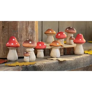 8 kleine Fliegenpilze aus Terracotta, 5 - 7 cm hoch, Herbstdeko, Dekopilze, Dekofiguren Set
