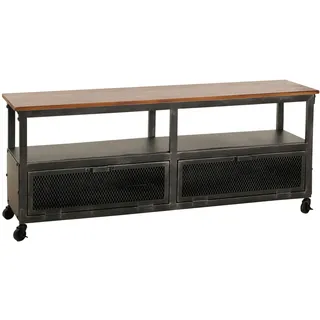 Mendler Lowboard HWC-N28, TV-Rack, Rollen 2 Fächer, 3D-Struktur Industrial Retro Metall Holz 55x130x36cm ~ schwarz, braun