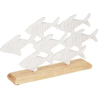 Fischschwarm Deko Fische Weiß Metall Holz Natur für Maritime Tischdeko - Weiß