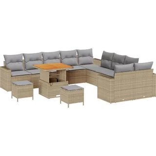 13-teilige Garten Sofa Set mit Kissen Beige Poly Rattan Akazie, 3-teilige Garten Dining Set mit Kissen Beige Poly Rattan Akazie, Gartensofas DesignMöbel Neu - Beige