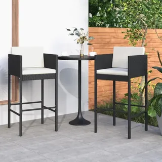 The Living Store Barhocker 2 Stk. mit Kissen Schwarz Poly Rattan - Schwarz