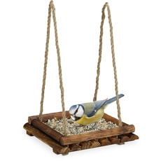 Relaxdays Vogelfutterstation Holz, Futtertisch für Wildvögel, Stellen & Hängen, Vogelfutterhaus, HBT 6,5x25x25 cm, braun