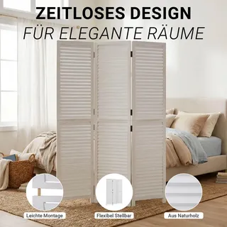 Homestyle4u Paravent 120/170 cm Weiß , Holz , 120x170x2 cm , Wohnzimmer, Raumteiler, Paravents