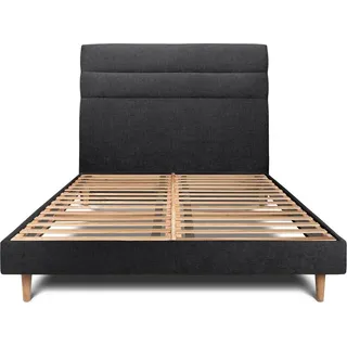 Bett mit Kopfteil – Korbgeflecht-Canvas-Stoff - 140 x 190 cm - Schwarz