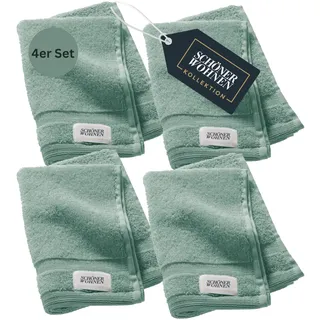SCHÖNER WOHNEN 4er Set Premium Gästehandtuch 30x50 cm - saugstark - Luxus Handtücher Grün 4teilig - 100% Baumwolle - flauschig weich - als Handtuch-Set kombinierbar - Frottee Kinder - Öko-Tex