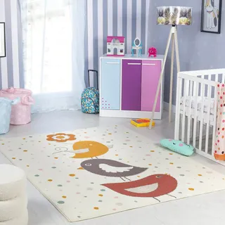 Livabliss Vögel Kinder - Kindere für das Schlafzimmer 120X170 cm, Tierkinder für Mädchen- und Jungenzimmer, Spielzimmer und Kinderzimmere, Baby für Mädchen- oder Jungenzimmer, Elfenbein, Senf, Rosa