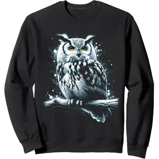 Mystische Eule mit gelben Augen und Farbspritzer Sweatshirt, Unisex für Erwachsene, Schwarz, L