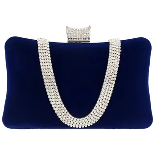 CORIOS Damen Abendtasche Samt Clutch Bag Glitter Strass Handtasche Kette Tasche Shining Portemonnaie Elegante Umhängetasche Glänzend Schultertasche für Cocktail Party Abendparty Tanzparty Blau