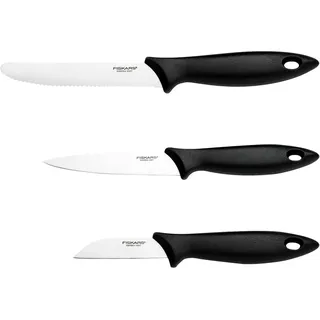 Fiskars Gemüsemesser-Set, 3-teilig, Schälmesser, Gemüsemesser, Tomatenmesser, Essential, Edelstahl / PP-Kunststoff, Schwarz, 1065584