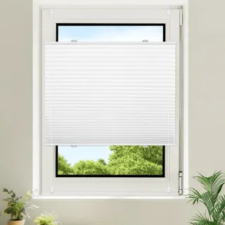 Homland Plissee ohne Bohren Verdunklung Klemmfix,Weiß B55 x H130 cm, Plissee 100% Verdunkelnd & lichtundurchlässig, Plisseerollo für Fenster & Tür
