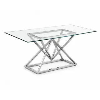 Glastisch Säulentische Silberne Tische Glastische Tisch Luxus Möbel 180x90 - Silber