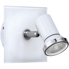 Bild LED Wandlampe Tamara 1, Wandleuchte Bad, Badezimmer Lampe aus Metall in Weiß, Chrom und Glas, Feuchtraumleuchte, Spot inkl. GU10 Leuchtmittel, warmweiß, IP44