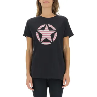 JEEP O102613-B000 J Woman T-Shirt Oversize Star Striped Print Turn-up Sleeve J22W Black XS