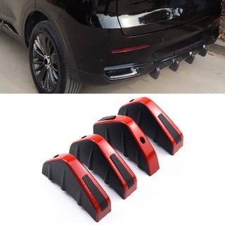 4 Stück Auto Heckstoßstange Spoiler Diffusor,MoreChioce Heckstoßstange Chassis Haifischflosse Universal Auto Spoiler Lippendiffusor Anti-Verschleiß Chassis Dekoration Fin Auto Spoiler,Rot Schwarz