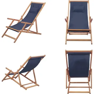 vidaXL Klappbarer Strandstuhl Stoff und Holzrahmen Blau - Strandstuhl - Strandstühle - Campingstuhl - Campingstühle - Blau