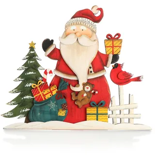 COM-FOUR com-four® Dekorativer Aufsteller für Weihnachten - XL Weihnachtsmann aus Holz zum Hinstellen - Weihnachtsdekoration zum Verzieren und Verschenken (Santa mit Geschenken - groß)