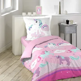 Douceur d'intérieur Einhorn-Bettwäsche Mehrfarbig 140 x 200 cm + 70 x 80 cm