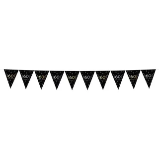 Folat 25069 Party Deko Schwarz Gold Silber - Wimpelkette - 60 - Shining Glam - 4 Meter - Für Geburtstag, Jubiläum, 60 Jahre