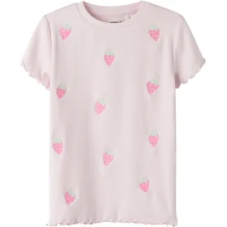T-Shirt NAME IT "NMFJOLEMO SS SLIM TOP BOX", Mädchen, Gr. 98, rosa (cradle pink), Jersey, Obermaterial: 95% Baumwolle, 5% Elasthan, bestickt, slim fit normal, Rundhals, gewellter Abschluss, Shirts T-Shirt, Baumwollmischung, slim fit