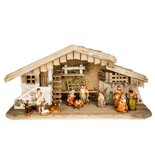 Holz und Gartentrends Weihnachtskrippe Krippe Krippenstall Weihnachten Weihnachtskrippen Tischkrippen Krippenfiguren (W03+9 cm Figuren)