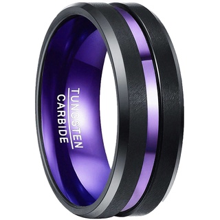 NUNCAD 8mm Partnerringe Schwarz Wolframcarbid Ring Verlobung Ring für Herren Damen mit Lila Groove Hochzeit Hoch Polished Größe 48 (15.3)