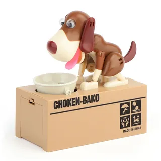 Hungriger Hund Spardose,Justup Welpen-Sparschwein, Münze Kaut Spardose, Geburtstagsgeschenk für Kinder (Braun)