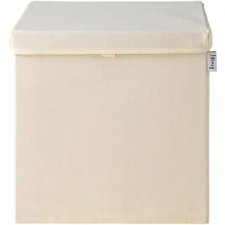 LIFENEY Aufbewahrungsbox mit Deckel in Beige I Faltbare Spielzeugbox passend für Würfelregale I Ordnungsbox für das Kinderzimmer I Aufbewahrungskorb Kinder