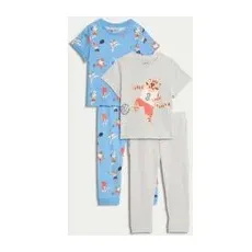 M&S Collection Lot de 2pyjamas 100% coton à motif animaux et sport (du 1 au 8ans) - Fresh Blue, Fresh Blue - 7-8 Y