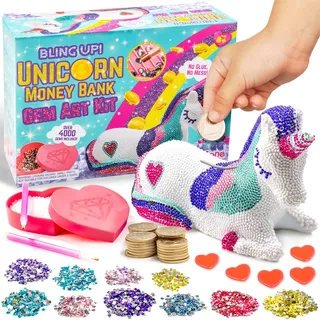 GirlZone Einhorn-Spardose Diamond Painting Set, Diamantmalerei Kunstset für Kinder, über 4000 Edelsteine & 2 Applikatorstifte, Kreative Geschenkidee für Mädchen 8-10