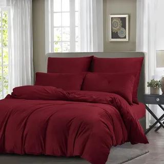 Boqingzhu Biber Bettwäsche 135x200cm 4Teilig Plüsch Rot Weinrot Flanell Winter Warm Kuschelig Flauschig Bettwäsche Teddy Fleece Samt Cashmere Touch Bettbezug 135x200cm mit Reißverschluss