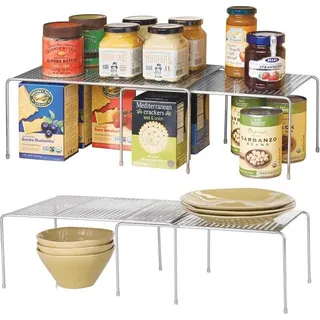 Küchenregal Teleskop silber ausziehbar Geschirrregal 2er Set Metall Rack mDesign