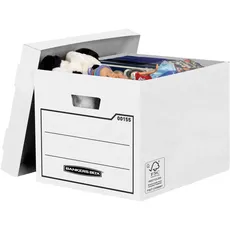 Bankers Box Aufbewahrungskarton mit Deckel aus stabiler B-Flute Wellpappe, braun, für Haushaltsgegenstände, Spielzeug, Dokumente, 100% recycelt und recycelbar, Farbe: weiß, Pack mit 10 Stück