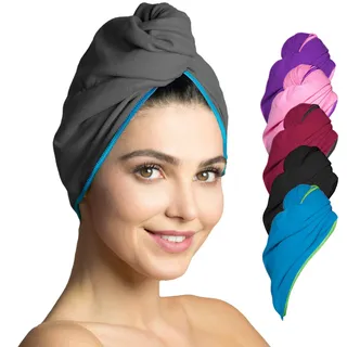 Fit-Flip Haarturban aus Mikrofaser - 1 Stück Haarhandtuch mit Knopf - schnelltrocknend und saugstark - Turban Handtuch für Haare (dunkelgrau-blau)