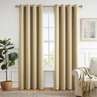 MIULEE Vorhänge Beige-Gelb Blickdicht mit Ösen, Schöner Weicher Verdunklungsvorhänge zum Verdunkeln von Räumen, 2er Set Gardinen Abdunkelnd Schlafzimmer Wohnzimmer Thermovorhang Kälteschutz 140X260 CM