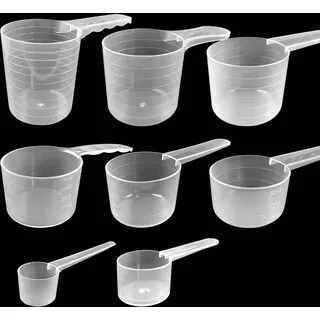 RoyalChic 8 Stück Messlöffel, Dosierlöffel Transparent mit Skala | Scoop 5g und 20ml,30ml,40ml,50ml,60ml,70ml,100ml, Messlöffel Gramm, Dosier-Löffel für Backen Kochen Proteinpulver Waschpulver