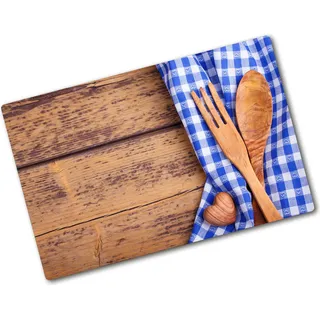 Tulup Glas Herdabdeckplatte - 80x52 cm - Ceranfeldabdeckung Spritzschutz Glasabdeckplatte - Einteilig - Sonstige - Holz Besteck - Blau