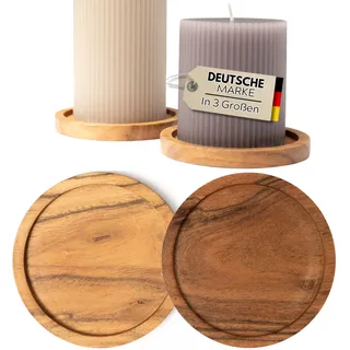 Plogis Kerzenteller Rund Akazie - 4er Set Untersetzer für Kerzen bis 10 cm Durchmesser/Kerzenuntersetzer Holz für Stumpenkerzen Taufkerzen Unterteller Kerzen Teller/Kerzenhalter Holz 9cm 10cm