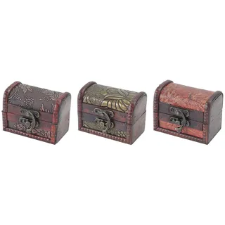 HMF Schmuckkästchen aus Holz, kleine Schatztruhe mit dekorativem Vintage-Schloss zur Schmuckaufbewahrung oder als Ringbox zur Verlobung oder Hochzeit | Verschiedene Muster | 3er Set | 8 x 5 x 6 cm