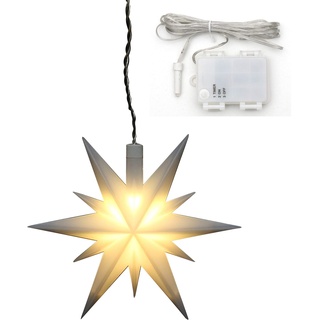 Dekohelden24 Weihnachtsstern aus Kunststoff in weiß, für Innen und Außen geeignet, inkl. LED Beleuchtung und 6h Timer, für Batteriebetrieb. Maße L/B/H: 13,5 x 5,5 x 12 cm., 833420-A