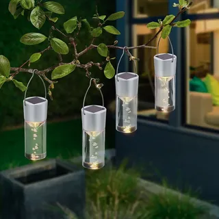 esotec Solar Hängeleuchten Acryl Bubbles 4er-Set Smart Sticks wetterfest 102117 - Silber